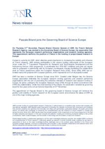 News release Monday 25th November 2013 Pascale Briand joins the Governing Board of Science Europe st