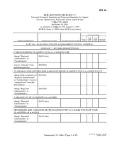 SPA 16 RCRA REVISION CHECKLIST 137 Universal Treatment Standards and Treatment Standards for Organic Toxicity Characteristic Wastes and Newly Listed Wastes 59 FR[removed]September 19, 1994