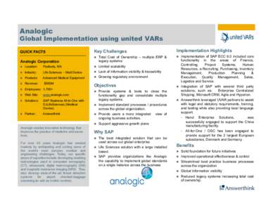 Analogic  Global Implementation using united VARs QUICK FACTS  Key Challenges