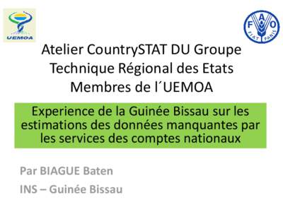 Atelier CountrySTAT DU Groupe Technique Régional des Etats Membres de l´UEMOA Experience de la Guinée Bissau sur les estimations des données manquantes par les services des comptes nationaux