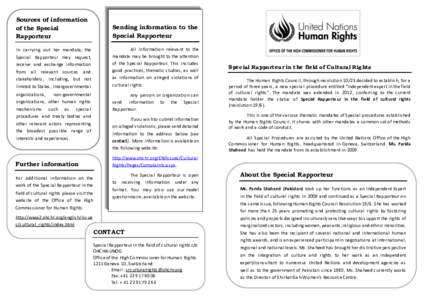 Sources of information of the Special Rapporteur Sending information to the Special Rapporteur