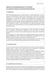 Stand: Allgemeine Geschäftsbedingungen für die Nutzung von Aachener Zeitung.de und Aachener-Nachrichten.de 1. Geltungsbereich