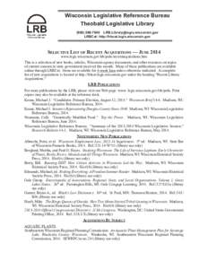 Selective List of Recent Acquisitions - June 2014
