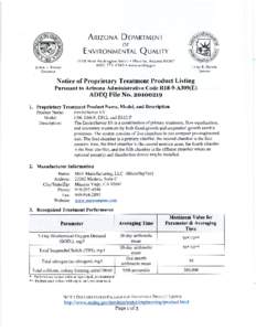 Notice of Proprietary Treatment Product Listing: Pursuant to Arizona Administrative Code R18-9-A309(E): ADEQ File # [removed]: MicroSepTec EnviroServer ES6, ES6-P, ES-12 and ES12-P Certificate