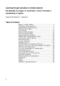 Learning through replication in climate research R.E. Benestad, H.O. Hygen1, R. van Dorland, J. Cook, D. Nuccitelli, S. Lewandowsky, K. Hayhoe6 Supporting Material - Appendix  Table of Contents