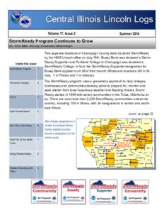 Volume 17, Issue 2  Summer 2014 StormReady Program Continues to Grow By: Chris Miller, Warning Coordination Meteorologist