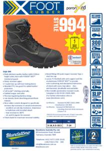 Style 994  Black platinum quality leather ankle 150mm height safety boot with PORON® XRD™ metatarsal guard.  Water resistant upper.