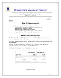 Rhode Island Division of Taxation State of Rhode Island and Providence Plantations Department of Revenue March 16, 2012 ADV