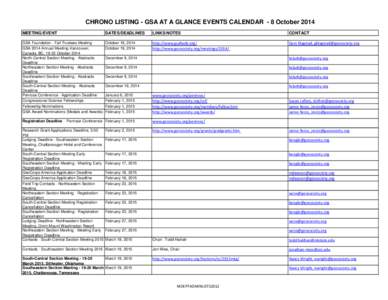 CHRONO LISTING - GSA AT A GLANCE EVENTS CALENDAR - 8 October 2014 MEETING/EVENT DATES/DEADLINES  LINKS/NOTES
