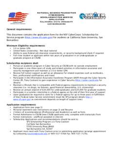 NATIONAL SCIENCE FOUNDATION CYBERCORPS: SCHOLARSHIP FOR SERVICE APPLICATION California state university san bernardino