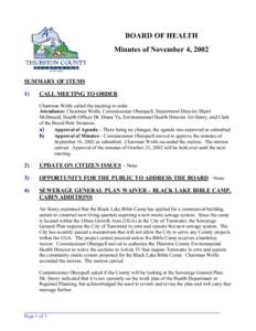 THURSTON COUNTY BOARD OF HEALTH MINUTES NOVEMBER 4, 2002