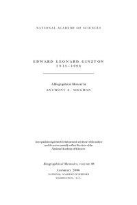 NATIONAL ACADEMY OF SCIENCES  EDWARD LEONARD GINZTON