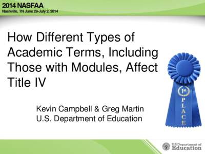 How Different Types of Academic Terms, Including Those with Modules, Affect Title IV Kevin Campbell & Greg Martin U.S. Department of Education