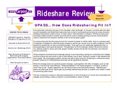Rideshare Review  Volume 23 Spring[removed]UPASS… How Does Ridesharing Fit In?