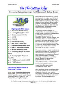 Volume 3 Issue 2  Summer 2008 On The Cutting Edge Showcasing Distance Learning in the NC Community College System