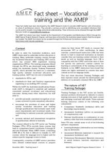 Fact sheet – Vocational teaching training and the issues AMEP