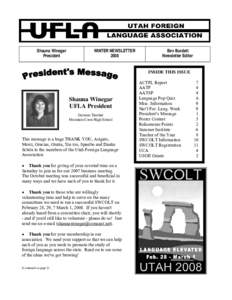 Shauna Winegar President WINTER NEWSLETTER 2008