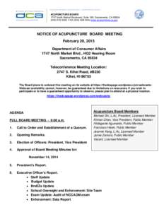 Acupuncture Board - Agenda for February 20, 2015 Meeting