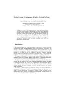 On the Formal Development of Safety-Critical Software Andy Galloway, Frantz Iwu, John McDermid and Ian Toyn Department of Computer Science, University of York Heslington, York, YO10 5DD, UK {andyg, iwuo, jam, ian}@cs.yor