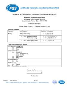 ANSI-ASQ National Accreditation Board/FQS      SCOPE OF ACCREDITATION TO ISO/IEC 17025:2005 and the FBI QAS