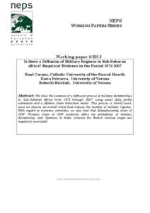 NEPS WORKING PAPERS SERIES Working paperIs there a Diffusion of Military Regimes in Sub-Saharan Africa? Empirical Evidence in the Period