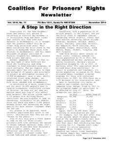 Coalition For Prisoners’ Rights Newsletter Vol. 39-tt, No. 11  PO Box 1911, Santa Fe NM 87504