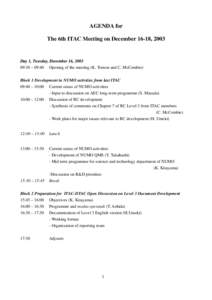 AGENDA for The 6th ITAC Meeting on December 16-18, 2003 Day 1, Tuesday, December 16, :30 – 09:40 Opening of the meeting (K. Tomon and C. McCombie) Block 1 Development in NUMO activities from last ITAC