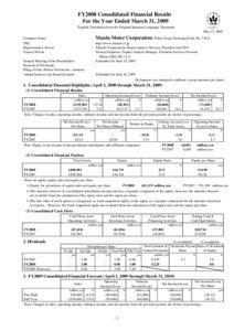FY2008 Consolidated Financial Results For the Year Ended March 31, 2009 English Translation from the Original Japanese-Language Document