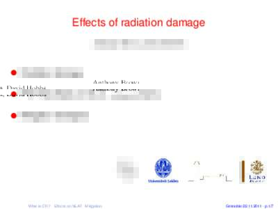 Effects of radiation damage Anthony Brown, David Hobbs l Radiation damage l Potential effects on NEAT measurements l Mitigation strategies