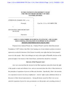 Case: 2:13-cv[removed]MHW-TPK Doc #: 24-1 Filed: [removed]Page: 1 of 11 PAGEID #: 233  IN THE UNITED STATES DISTRICT COURT FOR THE SOUTHERN DISTRICT OF OHIO EASTERN DIVISION ____________________________________