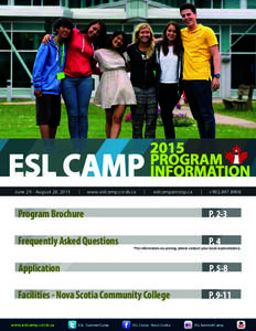 ESL CAMP June 29 - August 28, 2015 |  www.eslcamp.ccrsb.ca