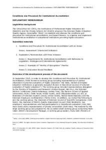 Conditions and Procedure for Institutional Accreditation: EXPLANATORY MEMORANDUM[removed]Conditions and Procedure for Institutional Accreditation EXPLANATORY MEMORANDUM