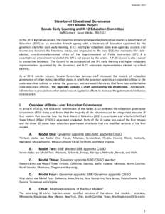 November[removed]State-Level Educational Governance 2011 Interim Project Senate Early Learning and K-12 Education Committee Staff Contact: Susan Mielke, [removed]