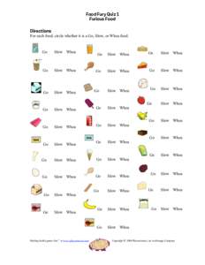 Food Fury Quiz 1 Furious Food Directions For each food, circle whether it is a Go, Slow, or Whoa food.  Go