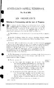 AUSTRALIAN CAPITAL TERRITORY. No. 10 of[removed]AN ORDINANCE Relating to Conveyancing and the Law of Property.
