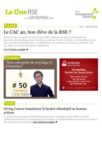 #Le CAC 40, bon élève de la RSE ? Rémunération indexée sur des critères RSE, présence de plus en fréquente des directeurs de développement durable ou sein des Comex ou Codir, comité dédié au se