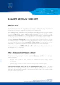 A Common Sales Law for Europe What’s the issue? Despite the existence of the single European market, in reality only large multinational companies with armies of legal staff can exploit it to its full potential. Most s