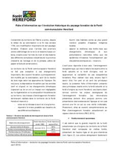 Fiche d’information sur l’évolution historique du paysage forestier de la Forêt communautaire Hereford L’ensemble du territoire de l’Estrie a connu, depuis le début de sa colonisation à la fin des années 170