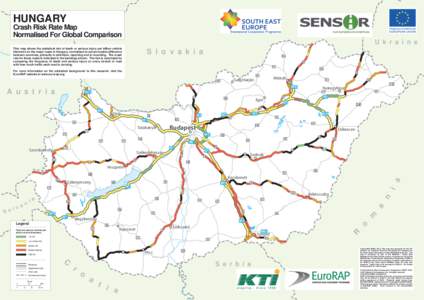 HUNGARY Crash Risk Rate Map Normalised For Global Comparison U k r a i n e This map shows the statistical risk of death or serious injury per billion vehicle kilometre on the major roads in Hungary, normalised to accommo