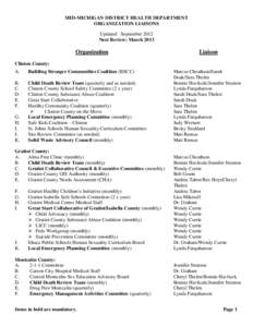 MID-MICHIGAN DISTRICT HEALTH DEPARTMENT ORGANIZATION LIAISONS Updated: September 2012 Next Review: March[removed]Organization