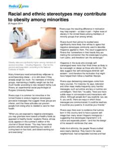 Racial and ethnic stereotypes may contribute to obesity among minorities