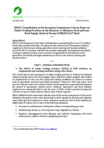 26 April[removed]FDT[removed]EFFAT1 Contribution to the European Commission’s Green Paper on Unfair Trading Practices in the Business-to-Business Food and nonFood Supply Chain in Europe COM[removed]final