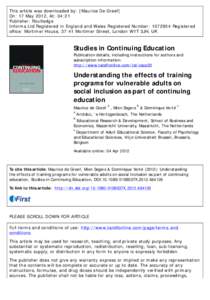 This article was downloaded by: [Maurice De Greef] On: 17 May 2012, At: 04:21 Publisher: Routledge Informa Ltd Registered in England and Wales Registered Number: Registered office: Mortimer House, 37-41 Mortimer 