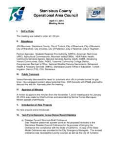 Stanislaus County Operational Area Council April 17, 2014 Meeting Notes  I.