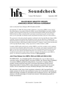 Soundcheck Volume VIII, Number 6 September[removed]MAJOR MUSIC INDUSTRY GROUPS