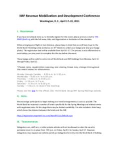 IMF Revenue Mobilization and Development Conference, Washington, D.C., April 17–19, [removed]Logistical Information