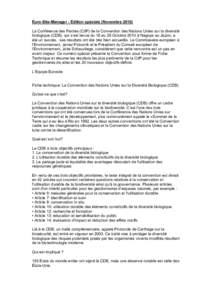 Euro-Site-Manager - Edition spéciale (Novembre[removed]La Conférence des Parties (CdP) de la Convention des Nations Unies sur la diversité biologique (CDB), qui s’est tenue du 18 au 29 Octobre 2010 à Nagoya au Japon,