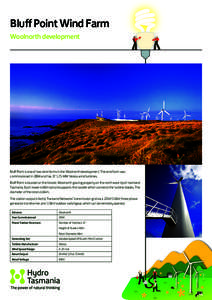 Bluff Point Wind Farm Woolnorth development Bluff Point is one of two wind farms in the Woolnorth development. The wind farm was commissioned in 2004 and has[removed]MW Vestas wind turbines. Bluff Point is located on the