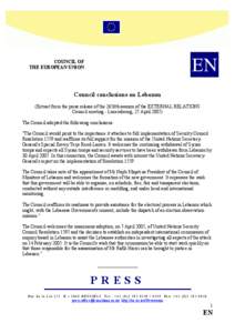 EN  COUNCIL OF THE EUROPEAN UNION  Council conclusions on Lebanon
