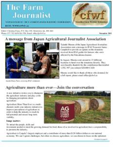 THE FARM JOURNALIST, NOVEMBEREditor: Christina Franc, P.O. Box 250, Ormstown, Qc, J0S 1K0 Phone: Ext.706, Email:   November 2012